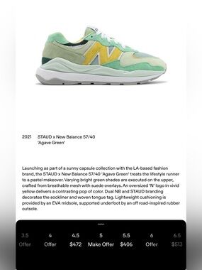 STAUD x New Balance Mint Green, Yellow & Cream Sneakers